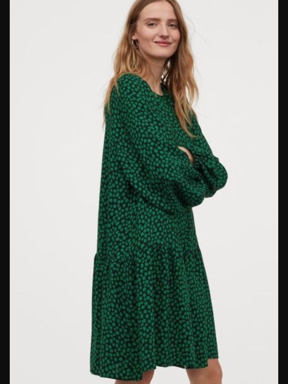 H&M Black and Green Printed Long Sleeve Shift Dress Size XXL